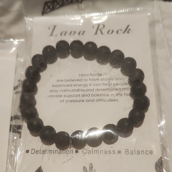 Set of Three Stone Bracelets - Rose Quartz, Howlite, and Lava Rock - Picture 4 of 4